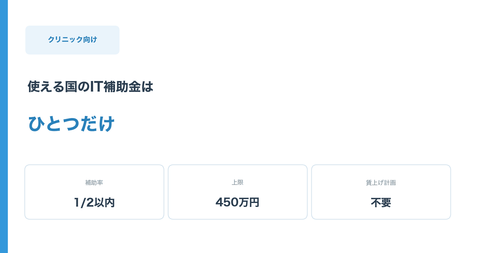 クリニックが使える国のIT補助金は1つ　賃上げ計画なしで上限450万円
